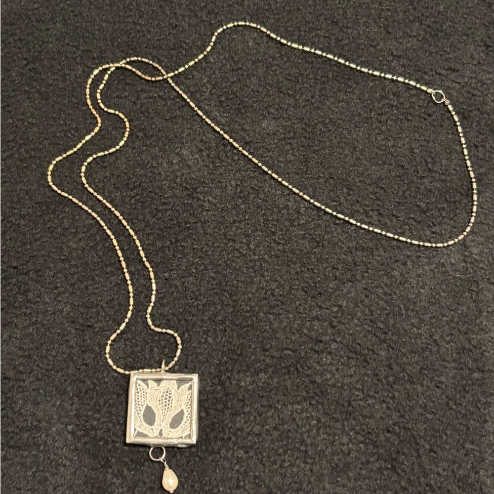 Elegant Silver Pendant Necklace, 34"